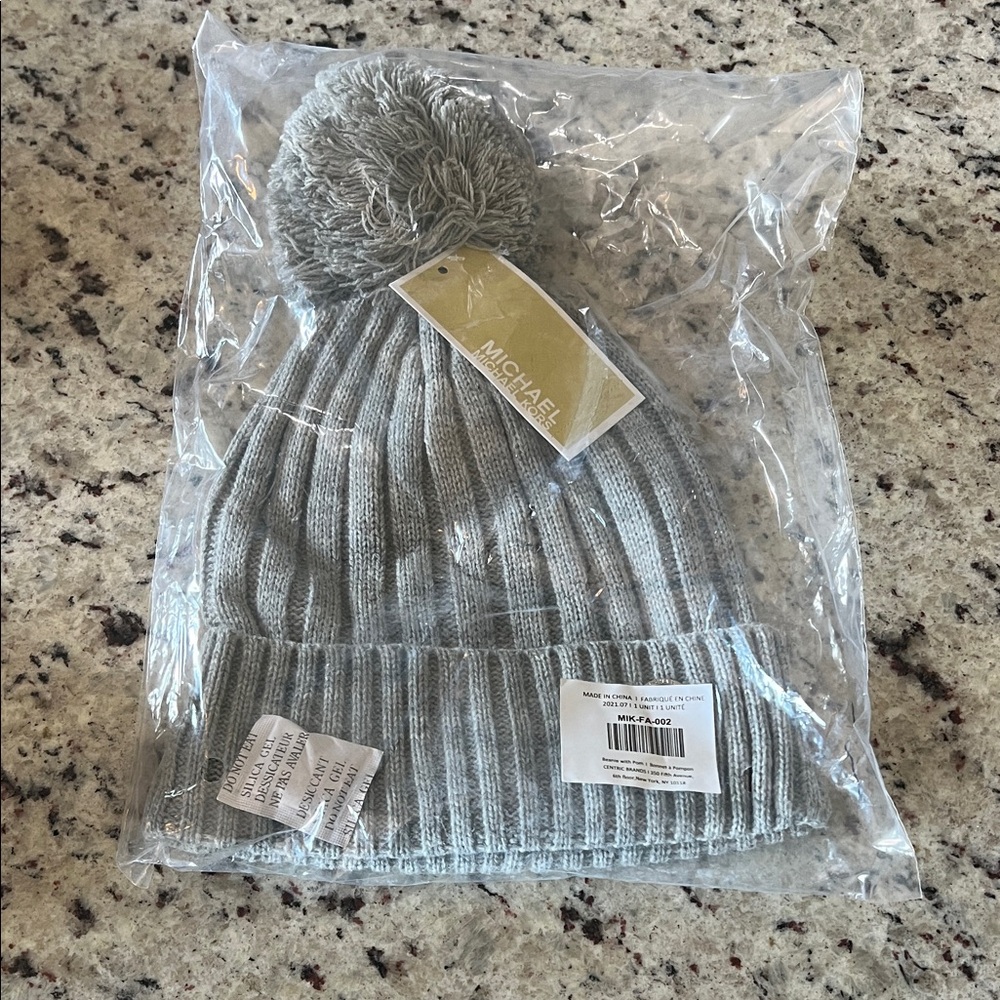 New - Michael Kors Grey Beanie with Pom-Pom - Picture 1 of 4